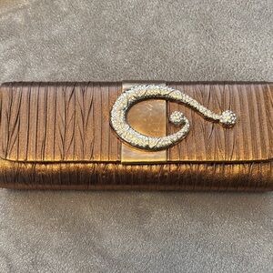 Elegant Brown Clutch with Gold Accent